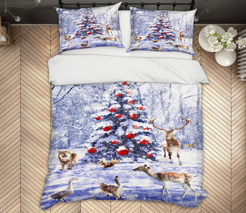3D Snow Tree Deer 50028 Christmas Quilt Duvet Cover Xmas Bed Pillowcases