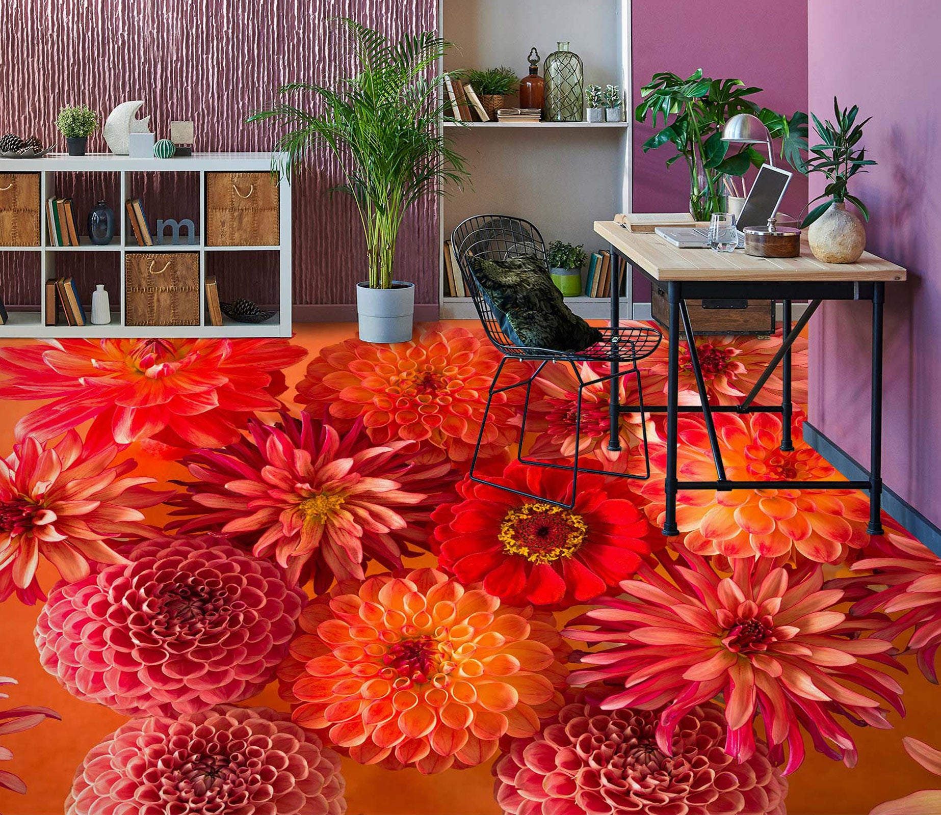 3D Red Chrysanthemum 9868 Assaf Frank Floor Mural