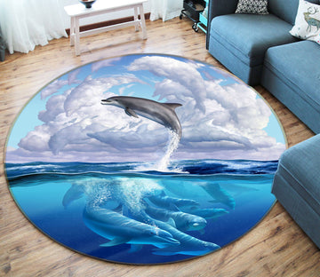 3D Dolphin Sea Clouds 83126 Jerry LoFaro Rug Round Non Slip Rug Mat