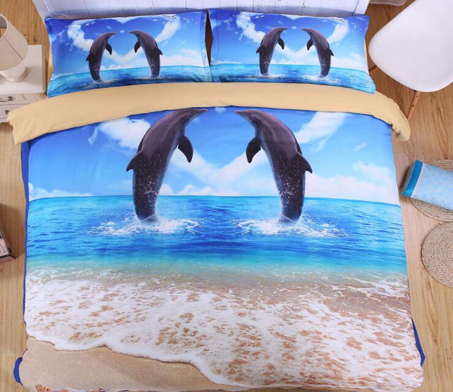3D Beach Dolphin 1137 Bed Pillowcases Quilt