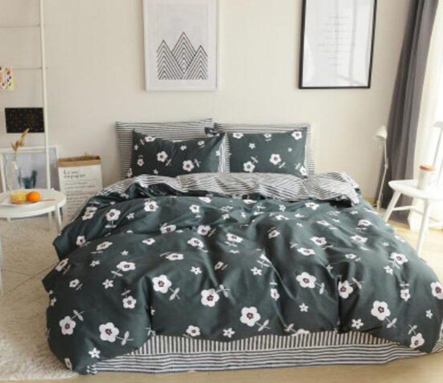 3D Dark Gray Flowers 20289 Bed Pillowcases Quilt
