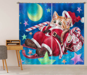 3D Christmas Cat Moon 9055 Kayomi Harai Curtain Curtains Drapes