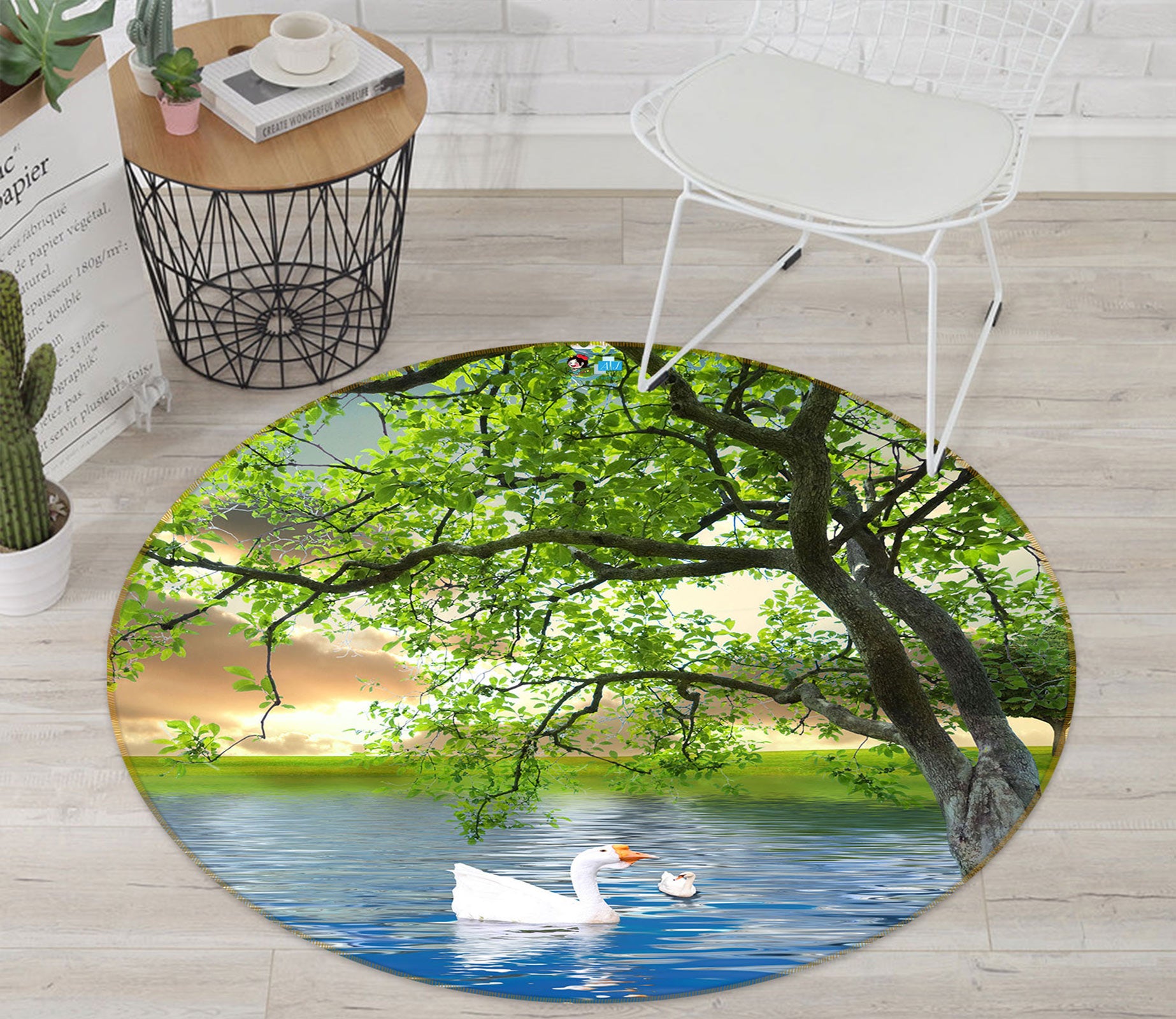 3D Swan Trees 80197 Round Non Slip Rug Mat