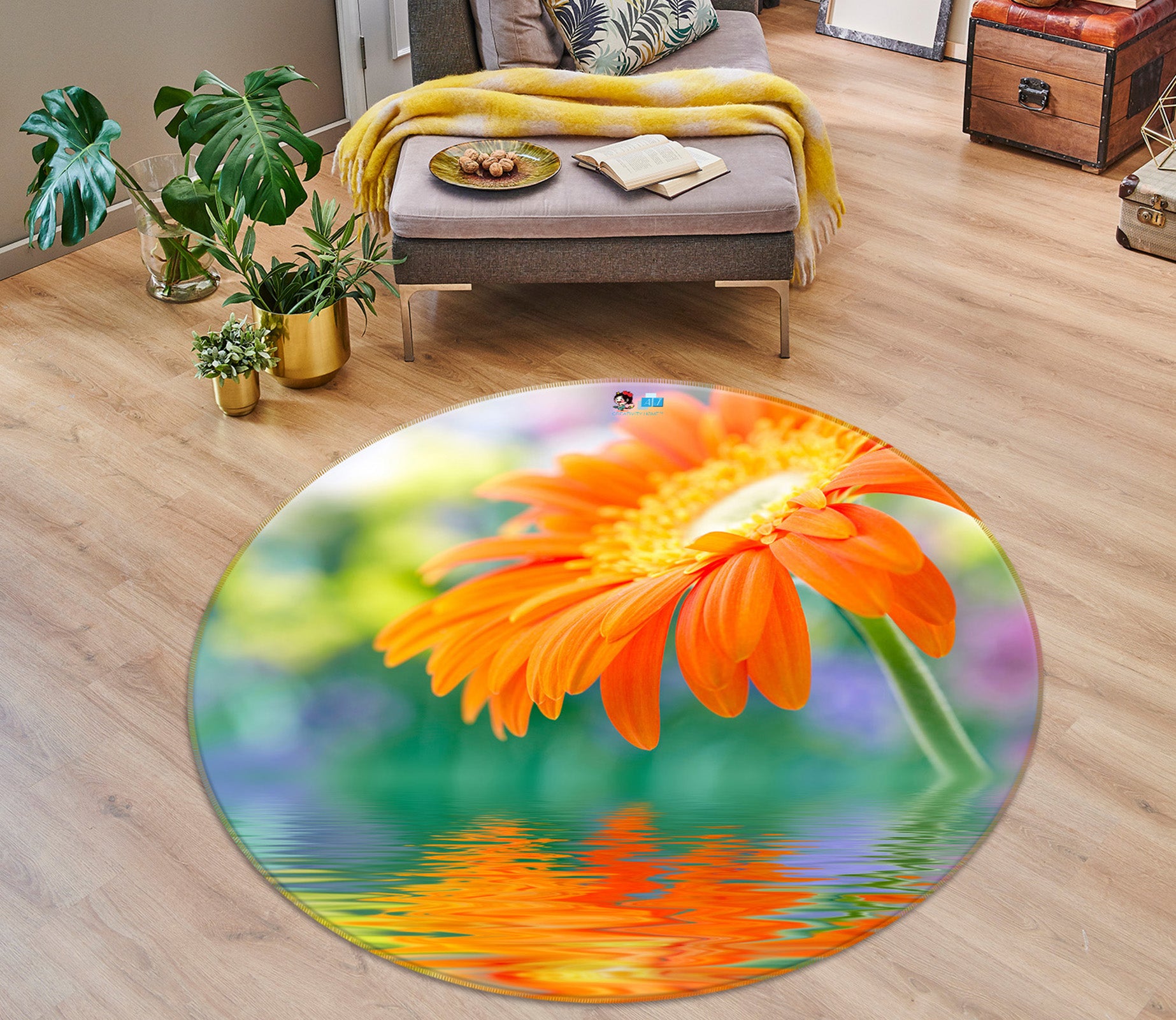 3D Flowers 72073 Round Non Slip Rug Mat