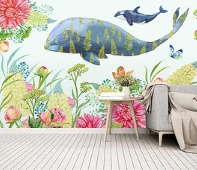 3D Flower Whale 1765 Wall Murals Wallpaper AJ Wallpaper 2 