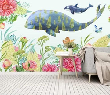 3D Flower Whale 1765 Wall Murals Wallpaper AJ Wallpaper 2 