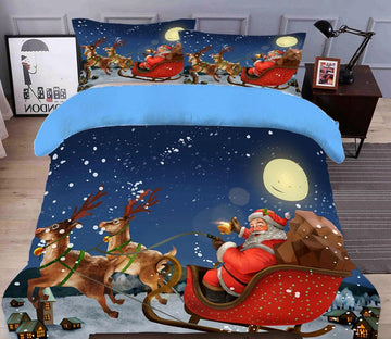 3D Deer Sleigh 45123 Christmas Quilt Duvet Cover Xmas Bed Pillowcases