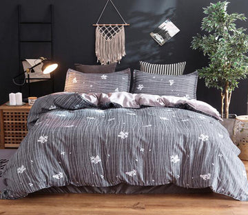 3D Gray Background Striped Flower 2117 Bed Pillowcases Quilt