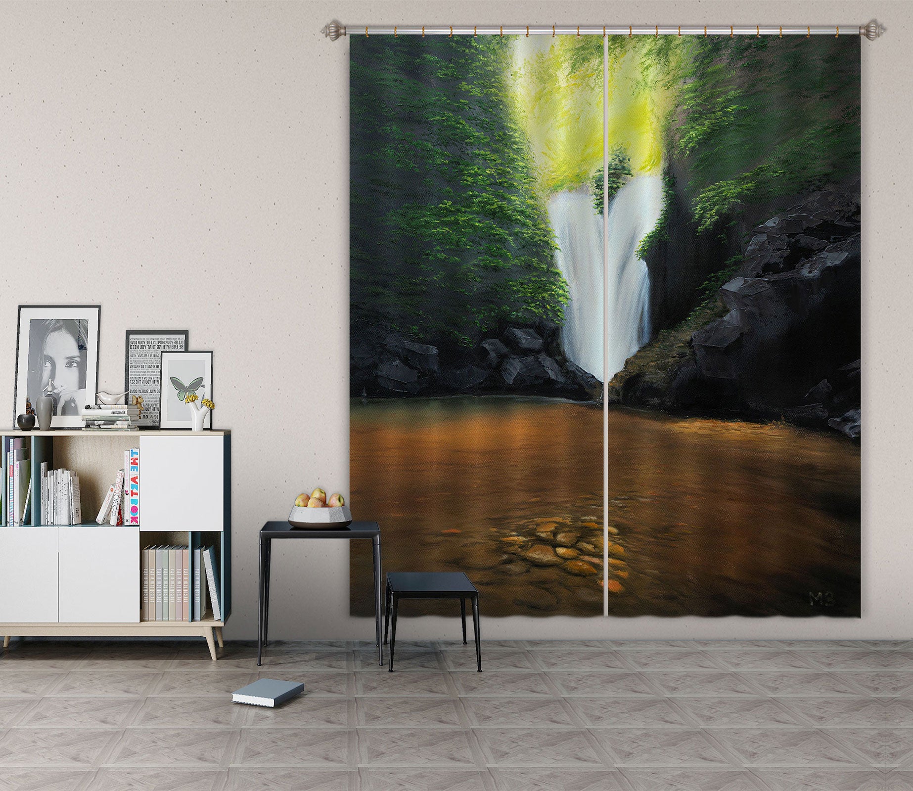 3D Grotto Flowing Water 1713 Marina Zotova Curtain Curtains Drapes