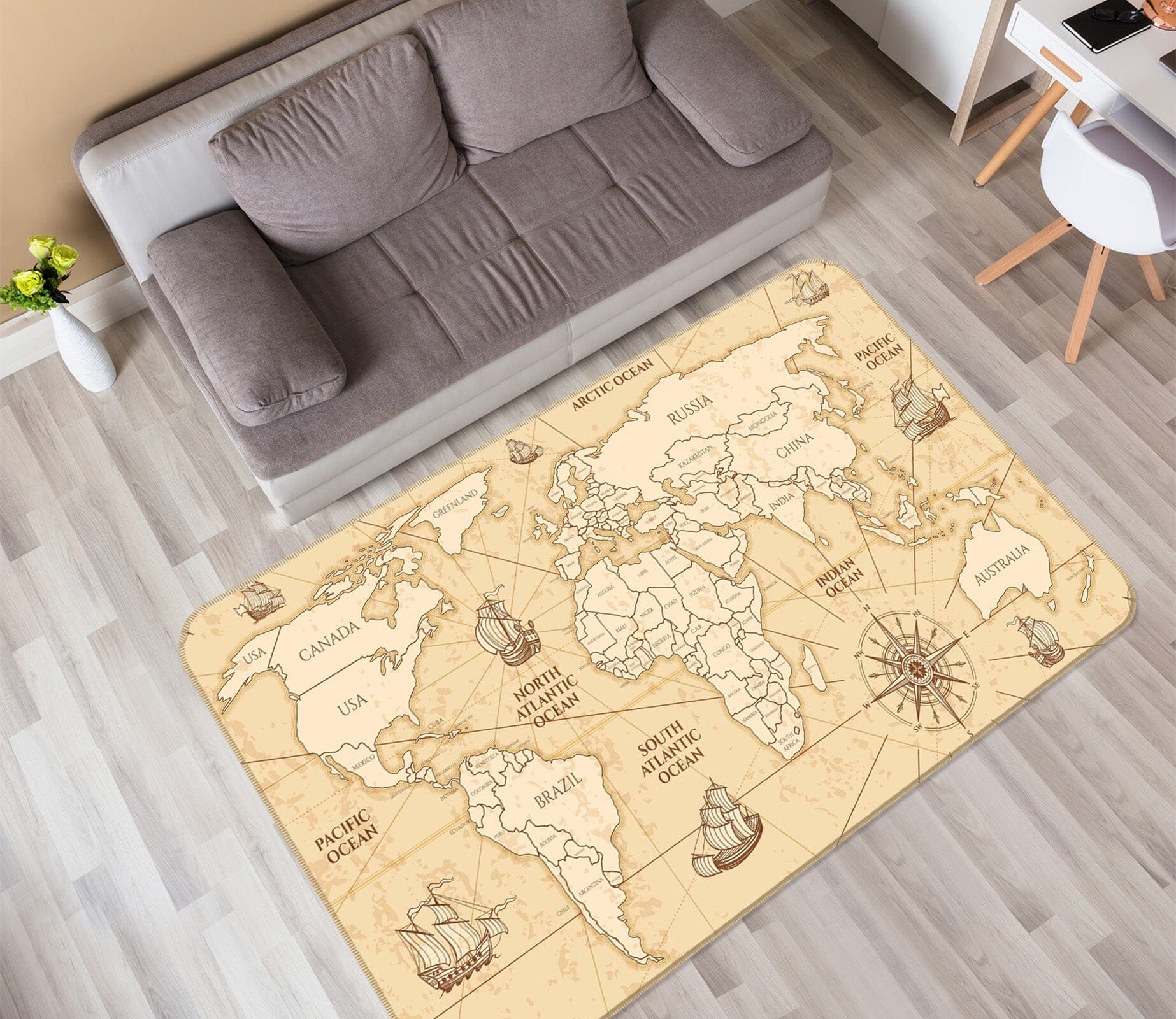 3D Nautical Route 318 World Map Non Slip Rug Mat Mat AJ Creativity Home 