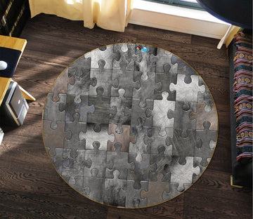3D Black And White Picture Puzzle 26 Round Non Slip Rug Mat Mat AJ Creativity Home 