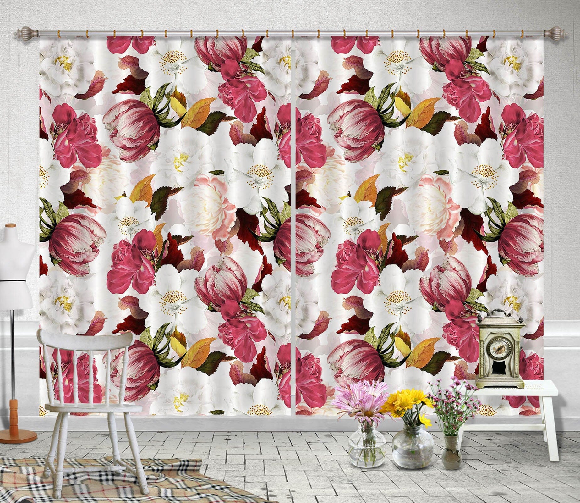 3D Colored Flowers 169 Uta Naumann Curtain Curtains Drapes Curtains AJ Creativity Home 
