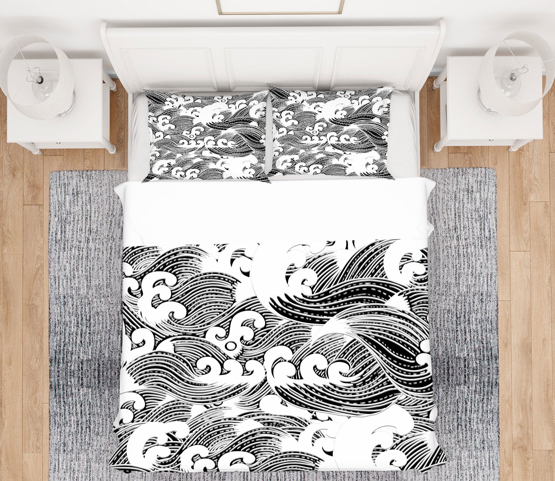 3D Black White Waves 59093 Bed Pillowcases Quilt