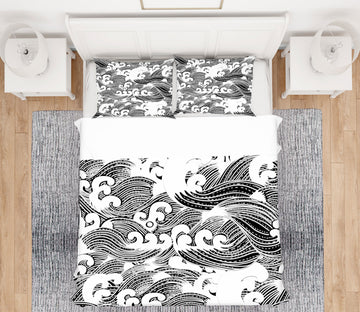 3D Black White Waves 59093 Bed Pillowcases Quilt