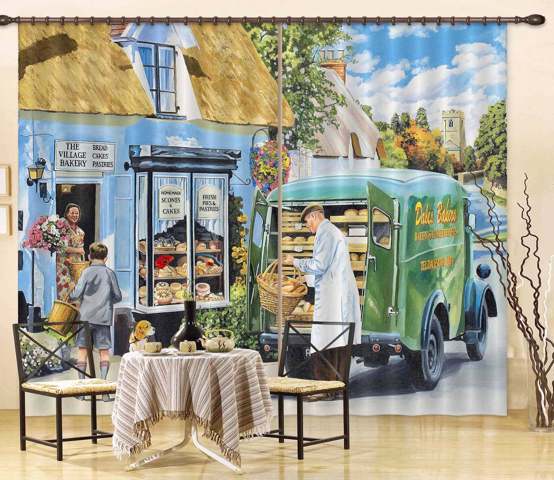 3D The Village Bakery 111 Trevor Mitchell Curtain Curtains Drapes Curtains AJ Creativity Home 