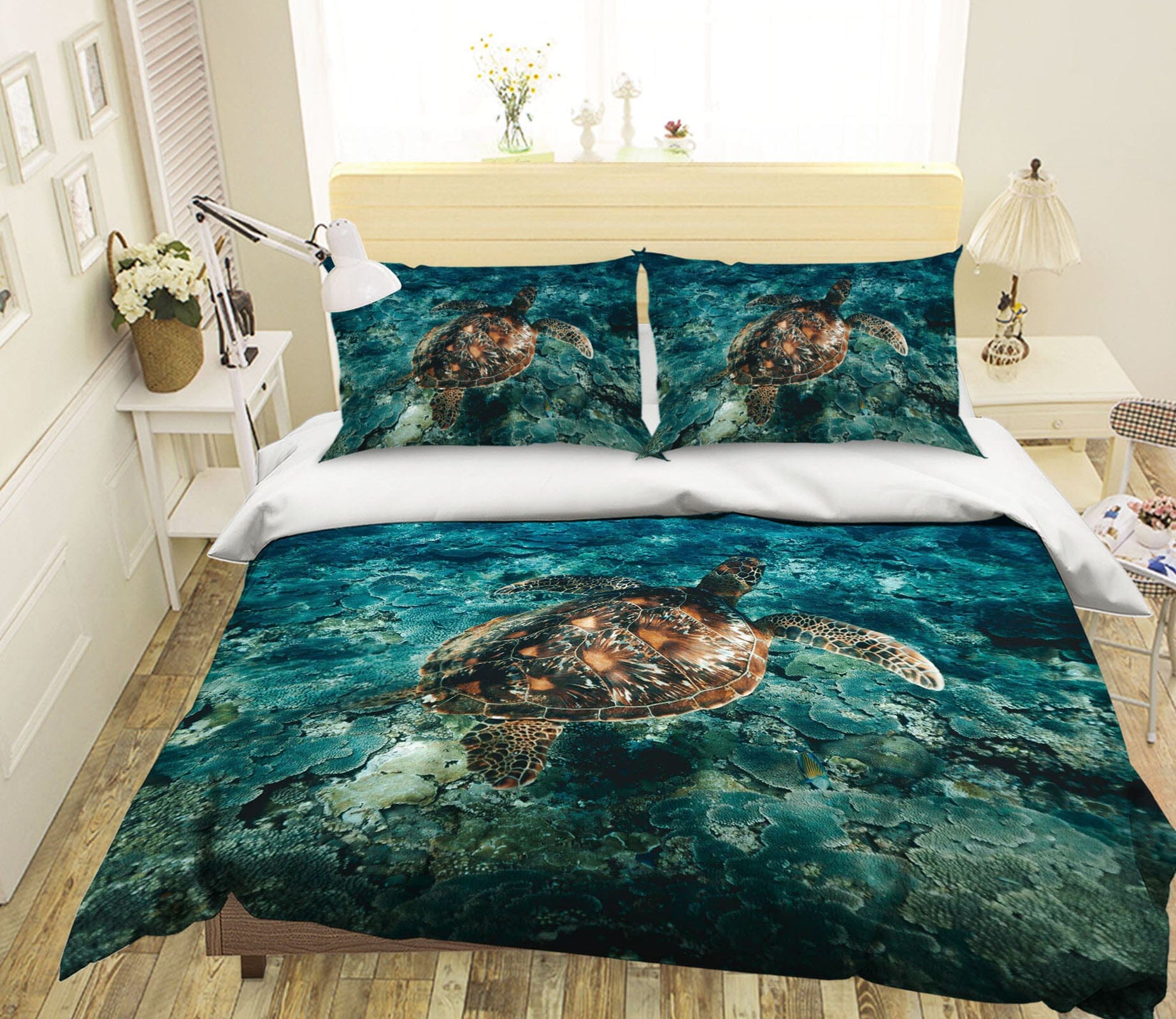 3D Deep Sea Turtle 1937 Bed Pillowcases Quilt Quiet Covers AJ Creativity Home 