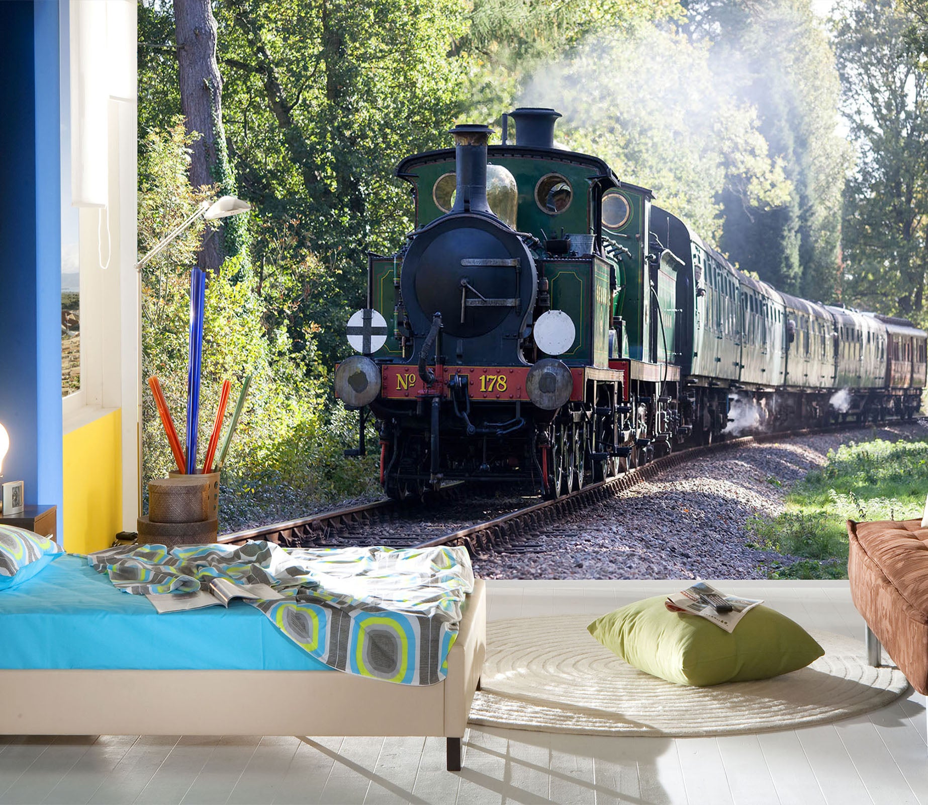 3D Woods Train Smoke 160 Vehicle Wall Murals