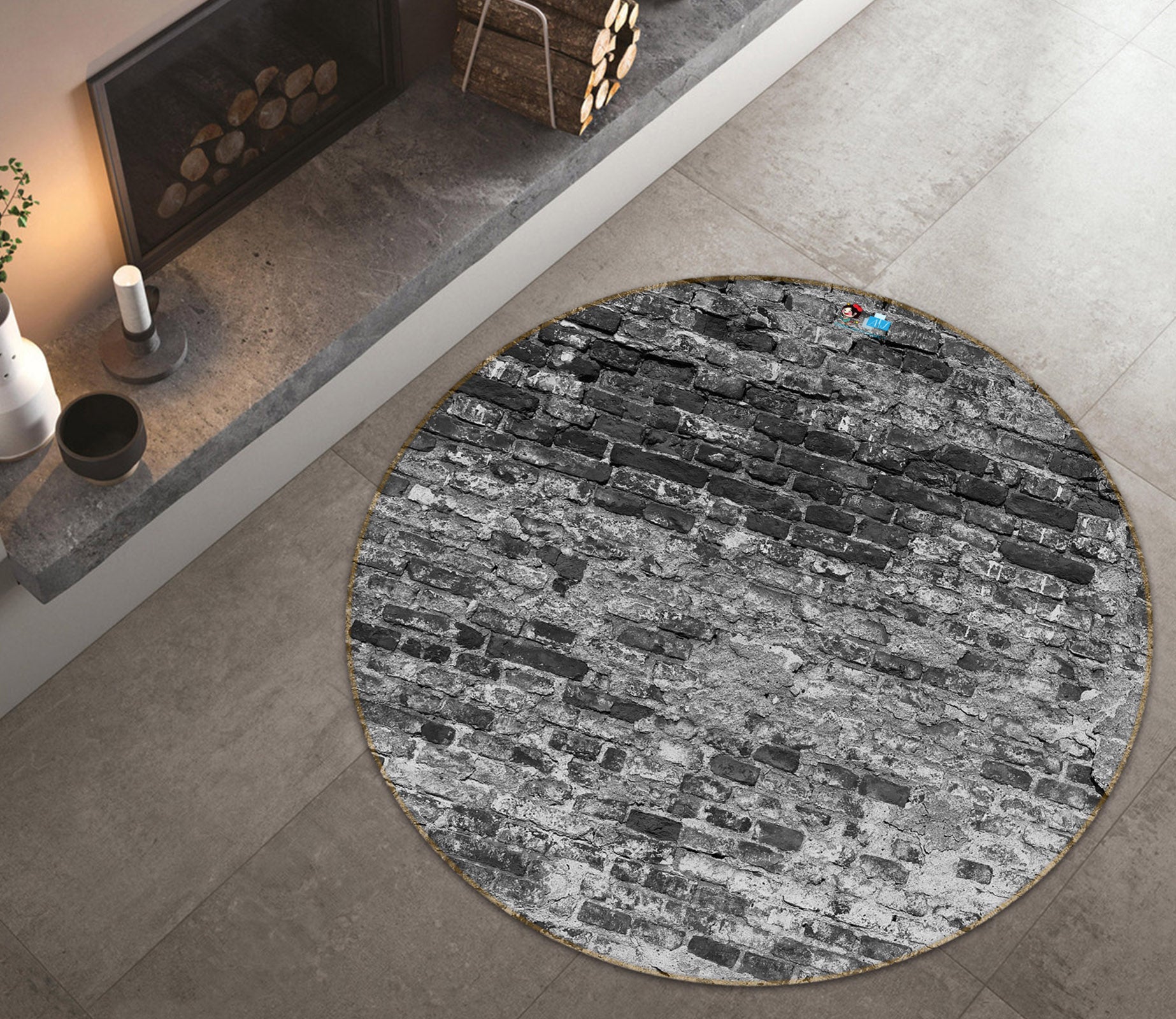 3D Brick Wall 72129 Round Non Slip Rug Mat