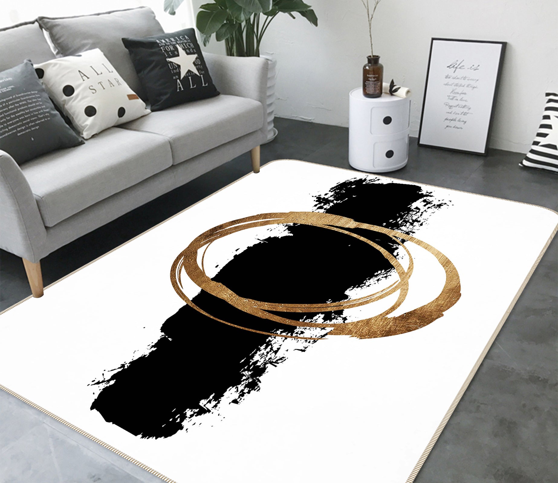 3D Circle And Line 1026 Boris Draschoff Rug Non Slip Rug Mat