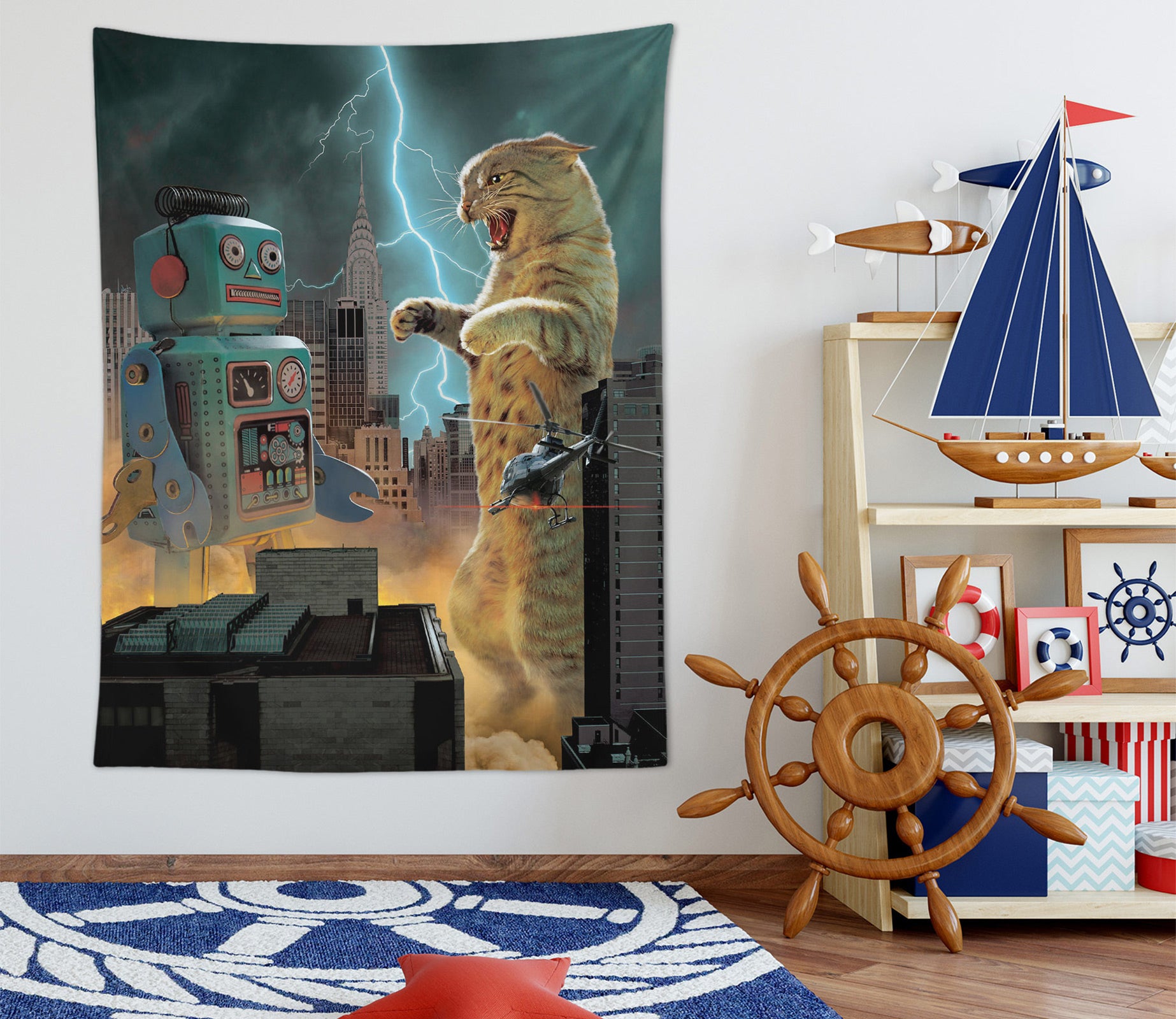 3D Cat Robot 116217 Vincent Tapestry Hanging Cloth Hang