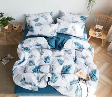 3D Dark Blue Leaves 7046 Bed Pillowcases Quilt