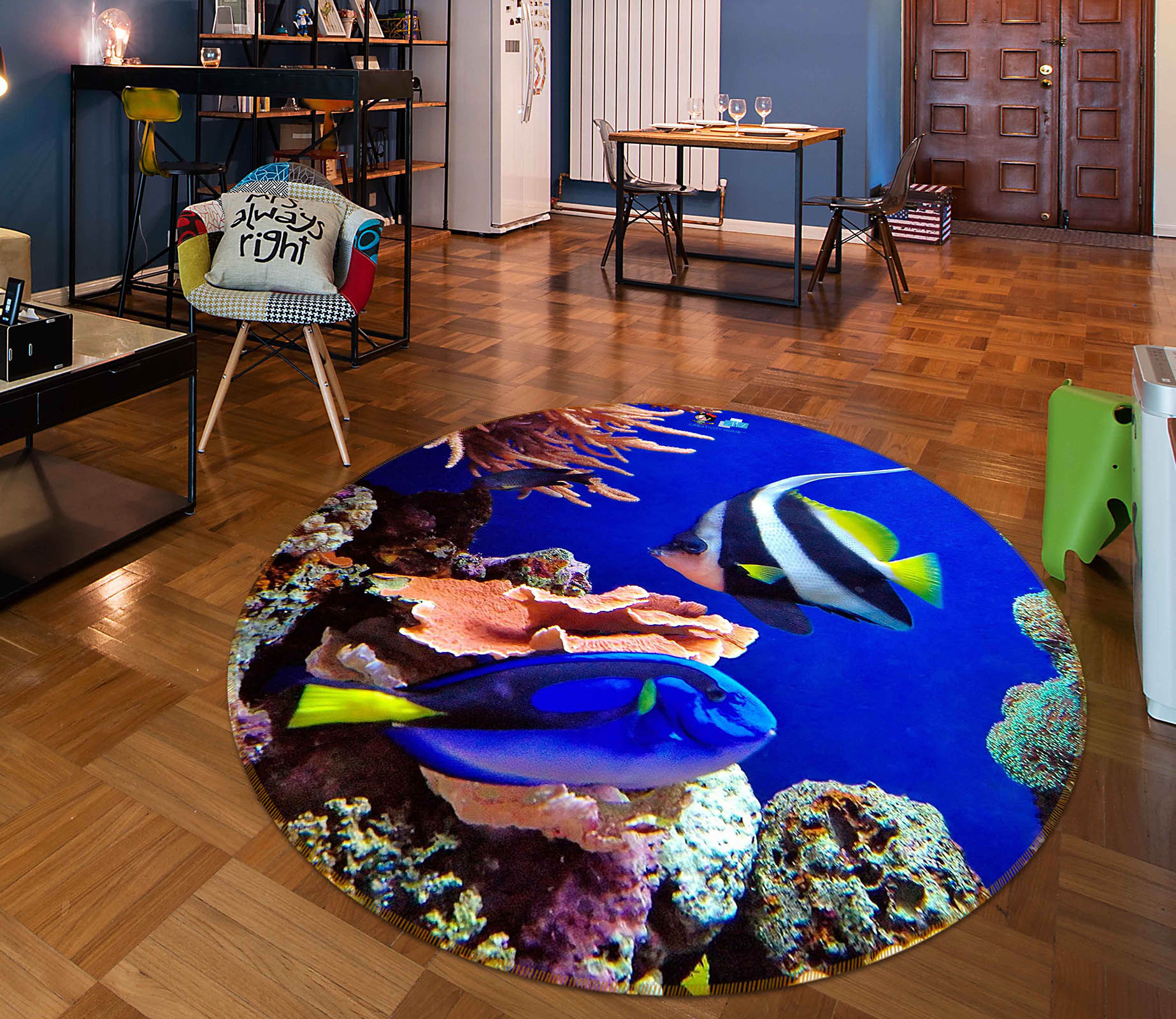 3D Sea Fish 72046 Round Non Slip Rug Mat