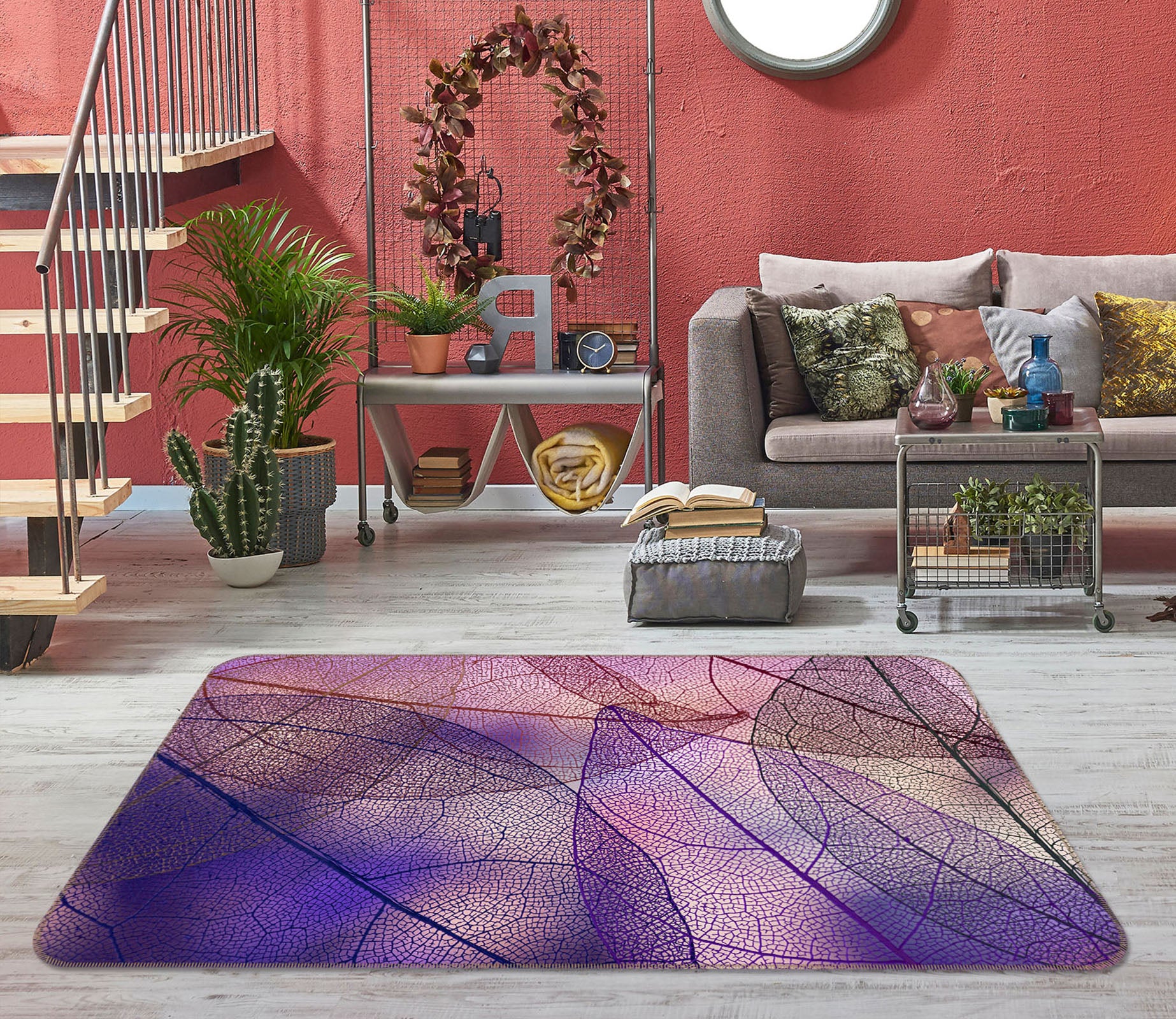 3D Purple Leaf Meridian 34092 Non Slip Rug Mat