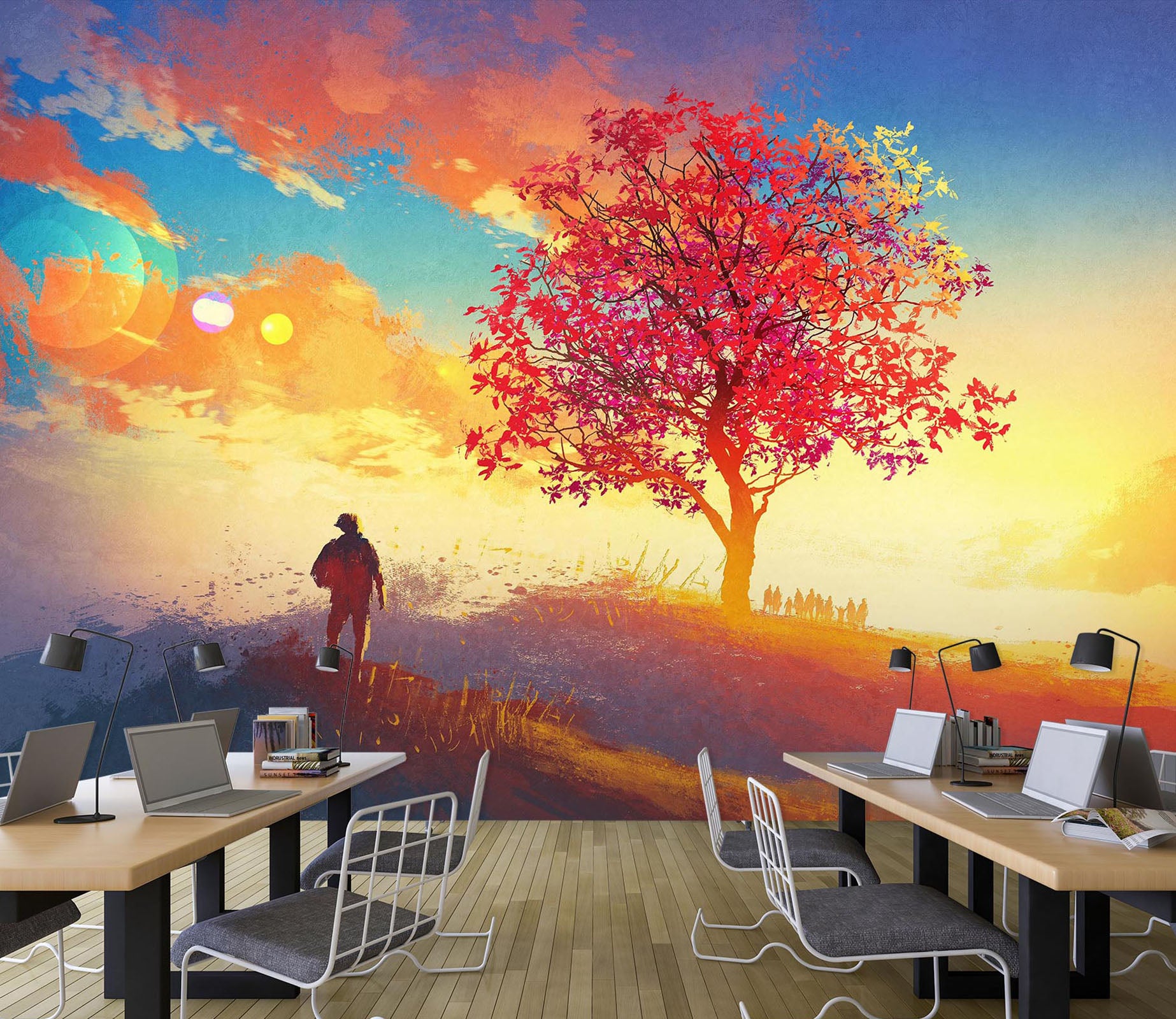 3D Dusk Tree 157 Wall Murals