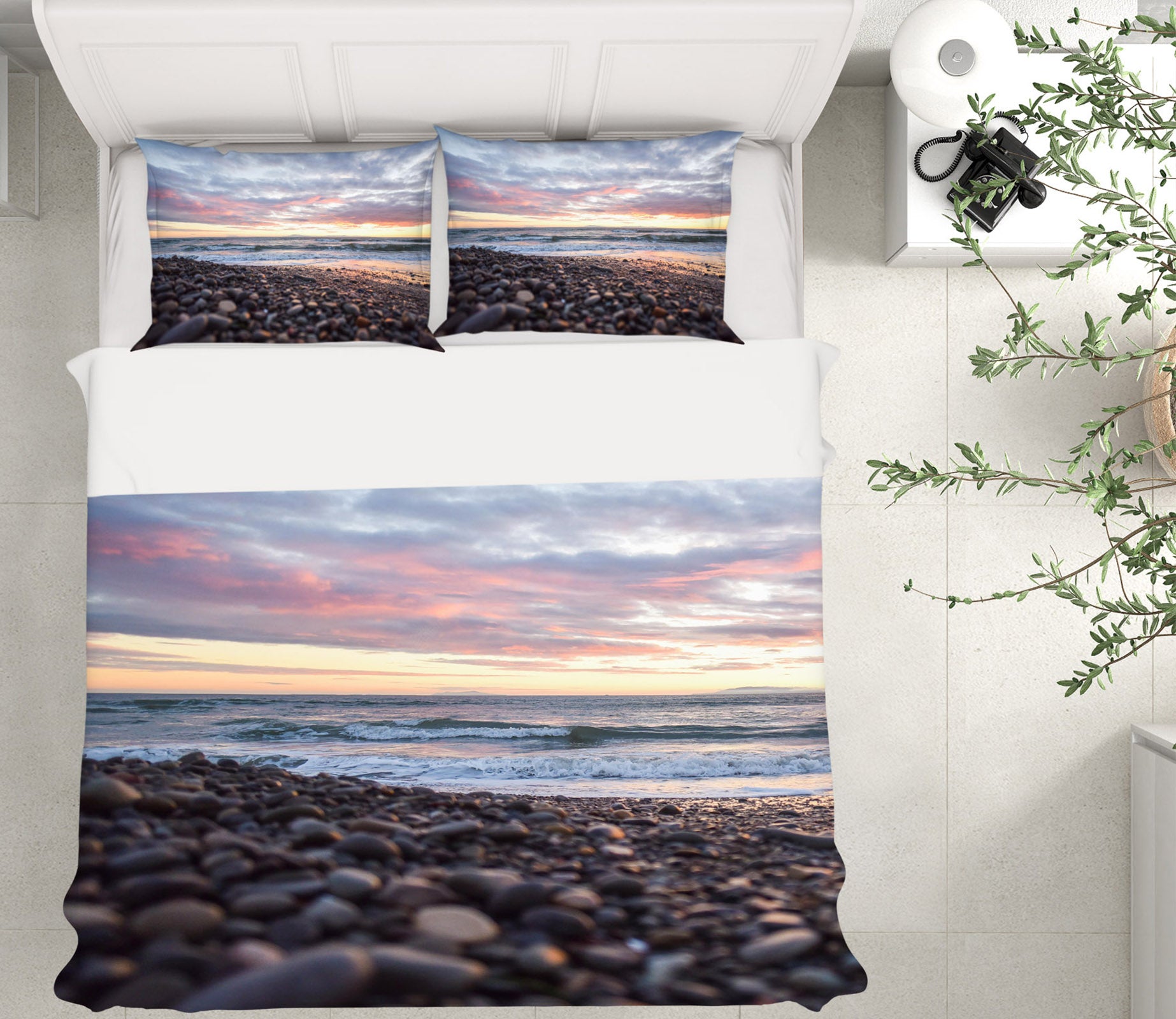 3D Seaside Stones 19123 Bed Pillowcases Quilt