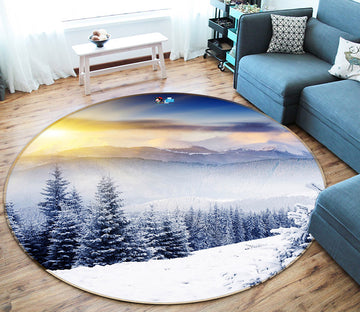 3D Snowfield Tree 66208 Round Non Slip Rug Mat