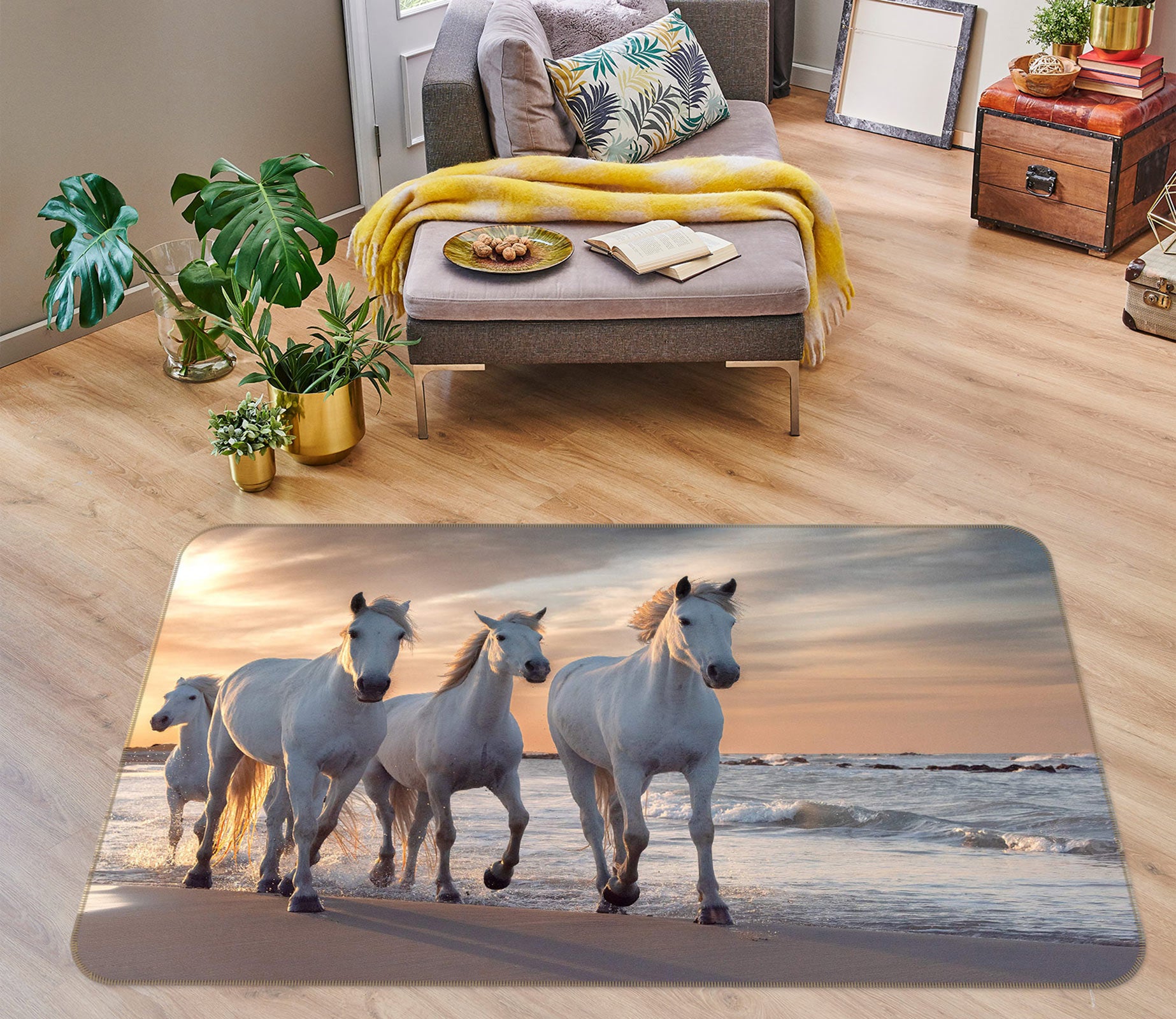 3D Seaside White Horse 30001 Non Slip Rug Mat