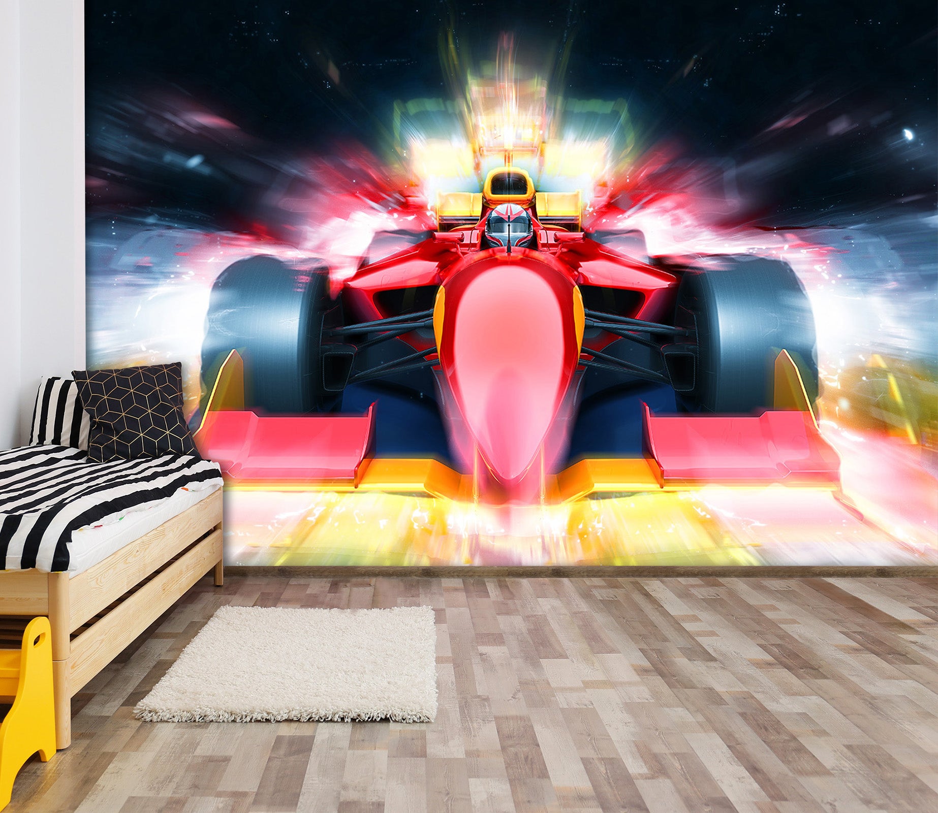 3D Red Racing Car 016 Vehicle Wall Murals