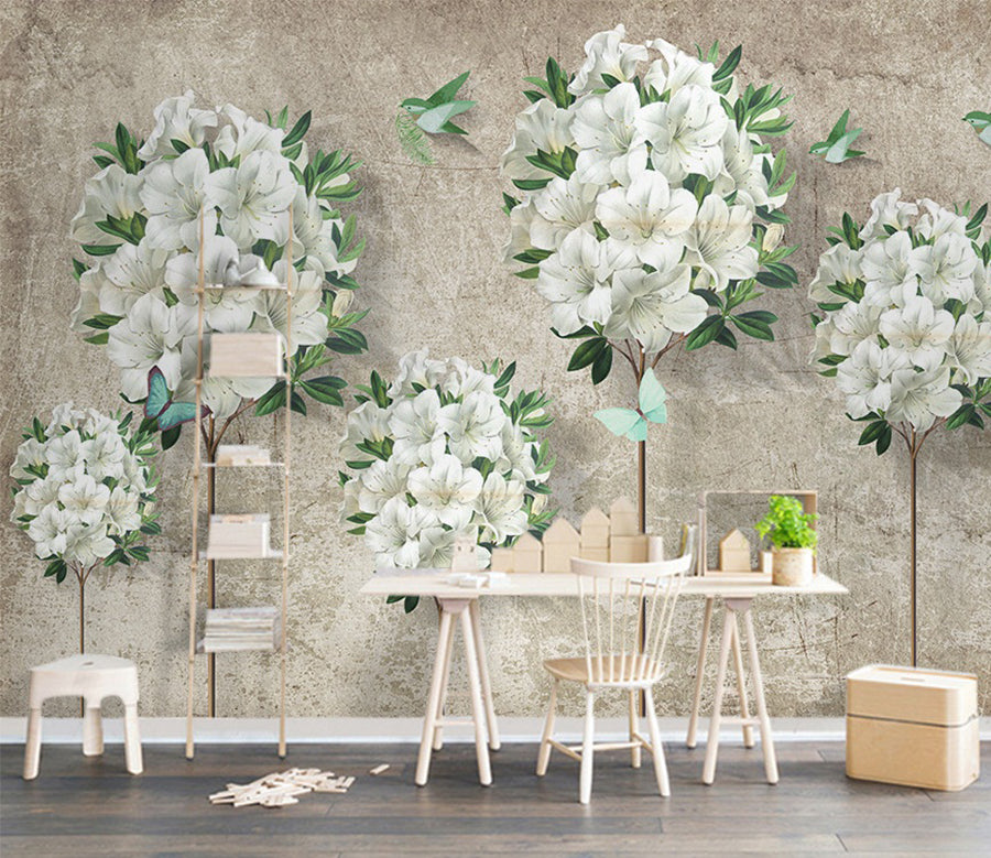 3D White Camellia 2052 Wall Murals