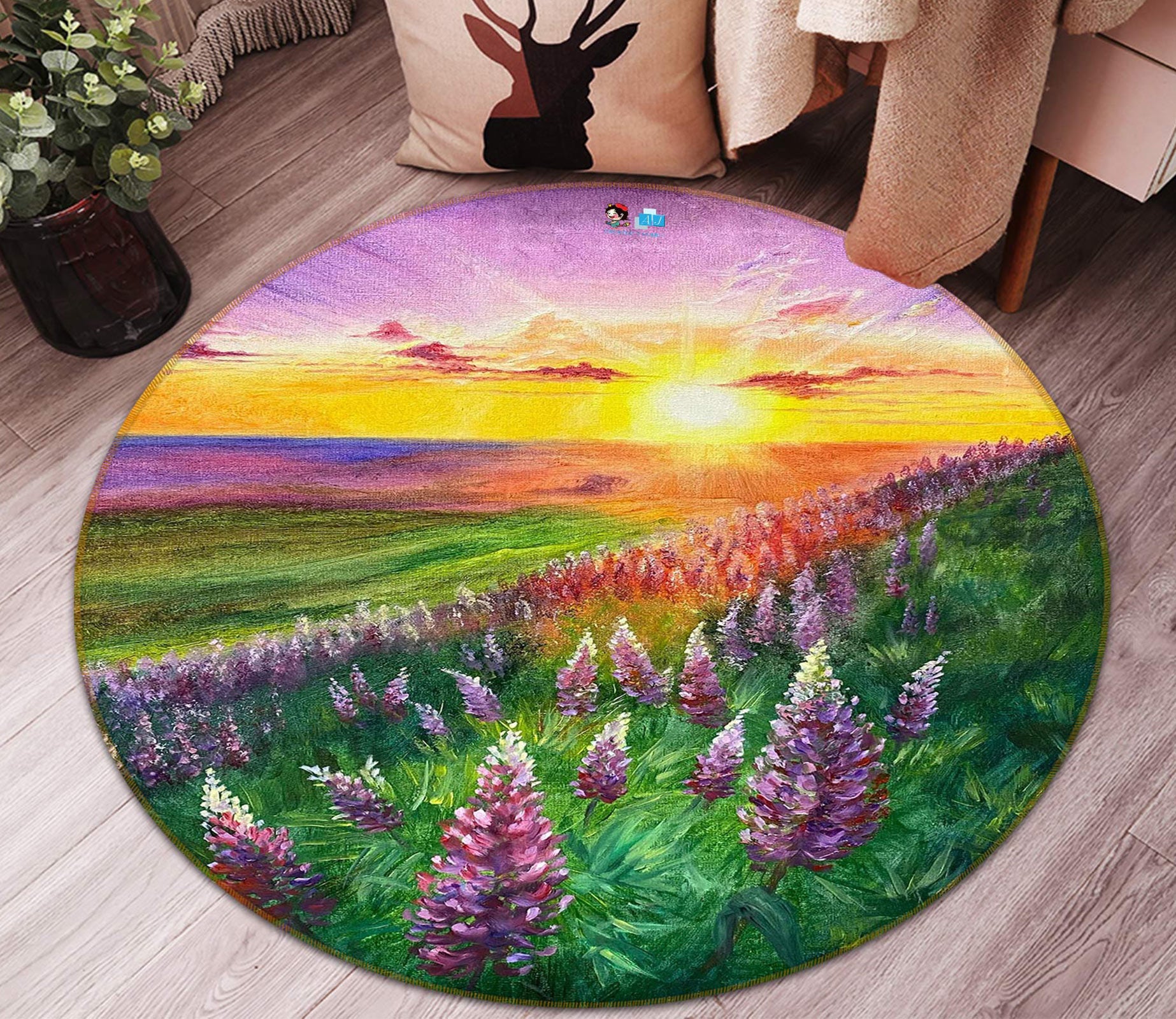 3D Sunny Meadow Flowers 9733 Marina Zotova Rug Round Non Slip Rug Mat