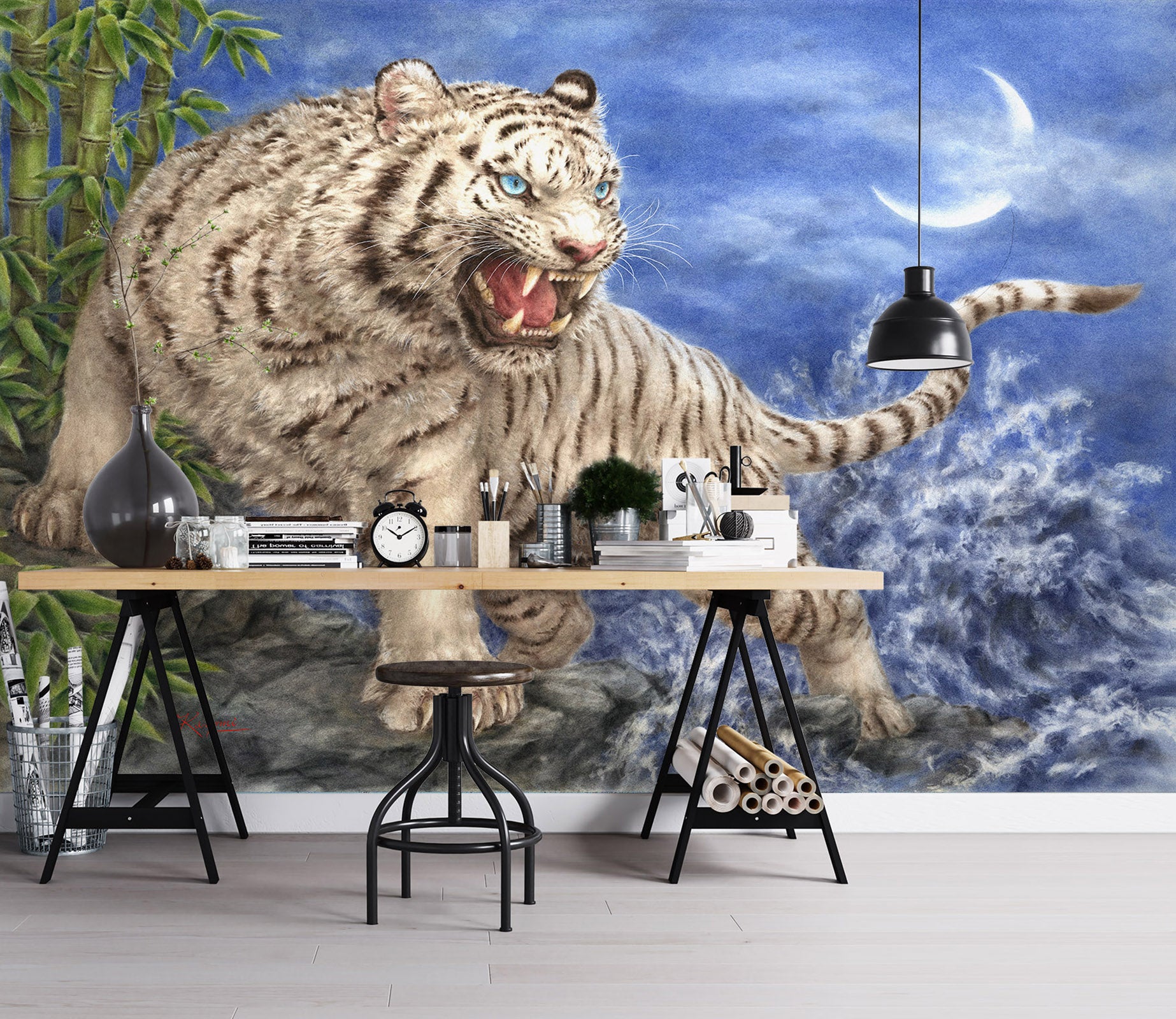 3D White Tiger 5452 Kayomi Harai Wall Mural Wall Murals