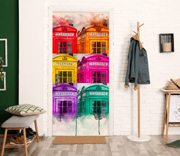 3D Colorful Phone Booth 101192 Assaf Frank Door Mural