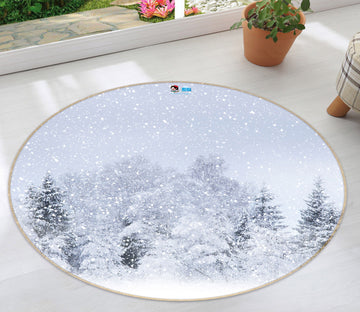 3D Forest Snow Scene 80205 Round Non Slip Rug Mat