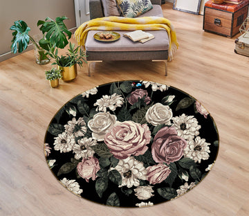 3D Flowers 75077 Round Non Slip Rug Mat