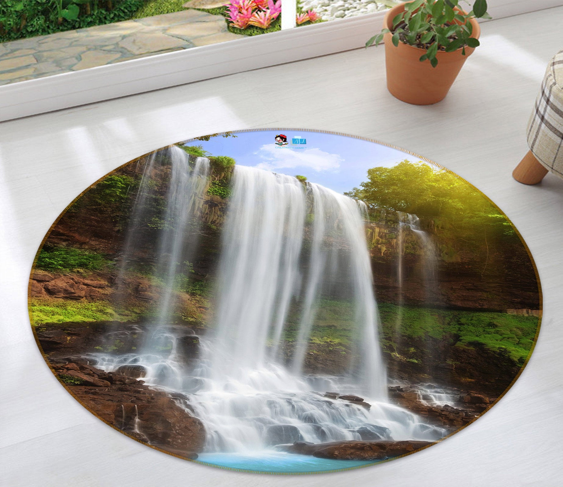3D Waterfall 72253 Round Non Slip Rug Mat
