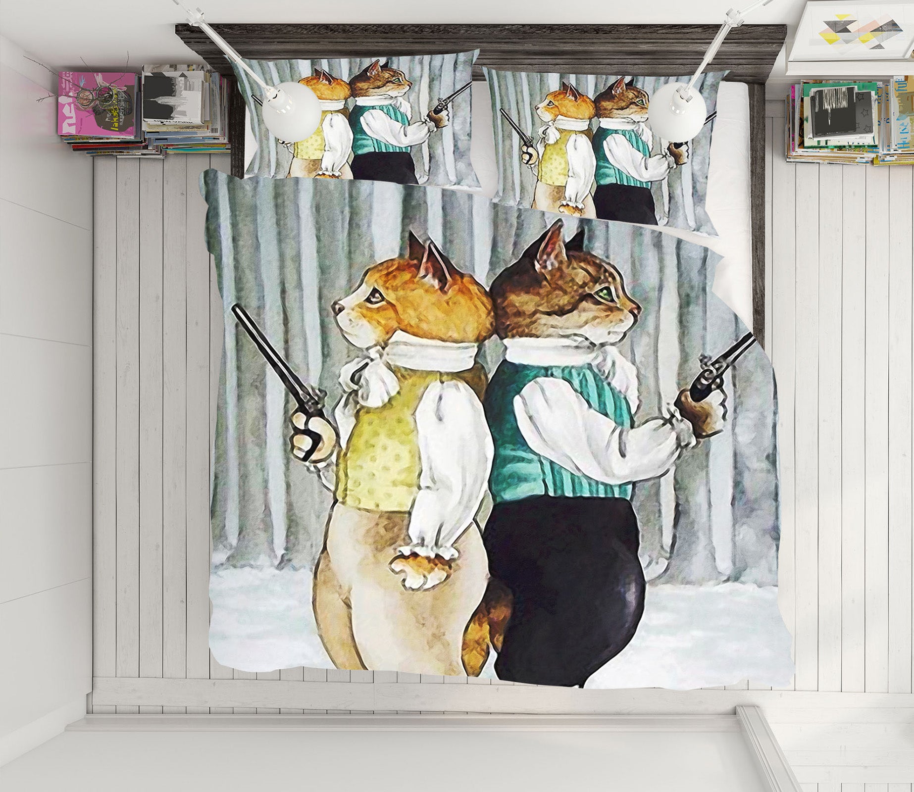 3D Two Cats 12135 Bed Pillowcases Quilt