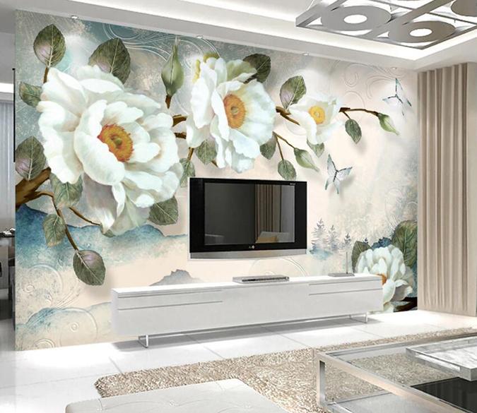 3D White Flowers 1440 Wall Murals Wallpaper AJ Wallpaper 2 