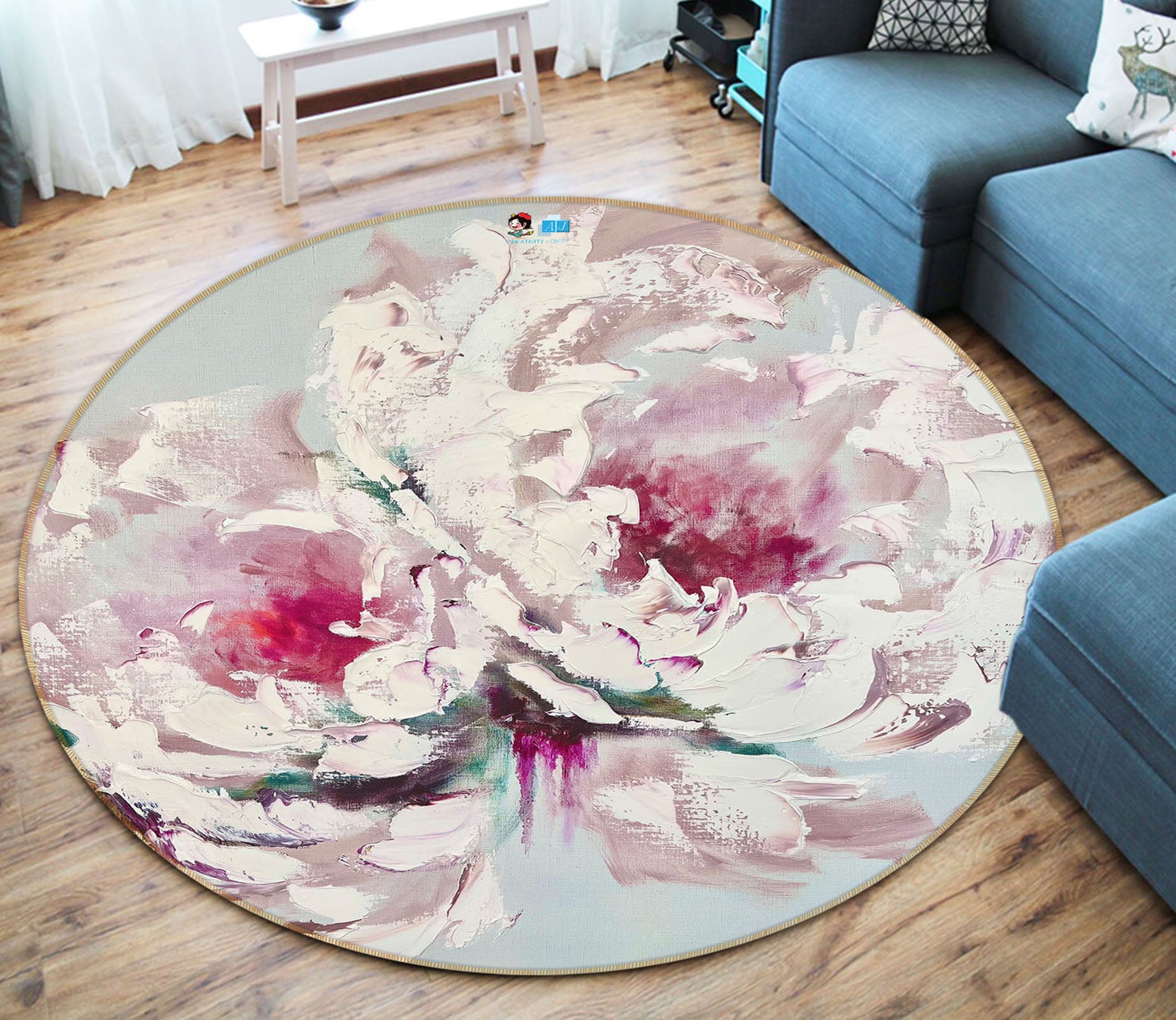 3D Decorative Flower 3909 Skromova Marina Rug Round Non Slip Rug Mat