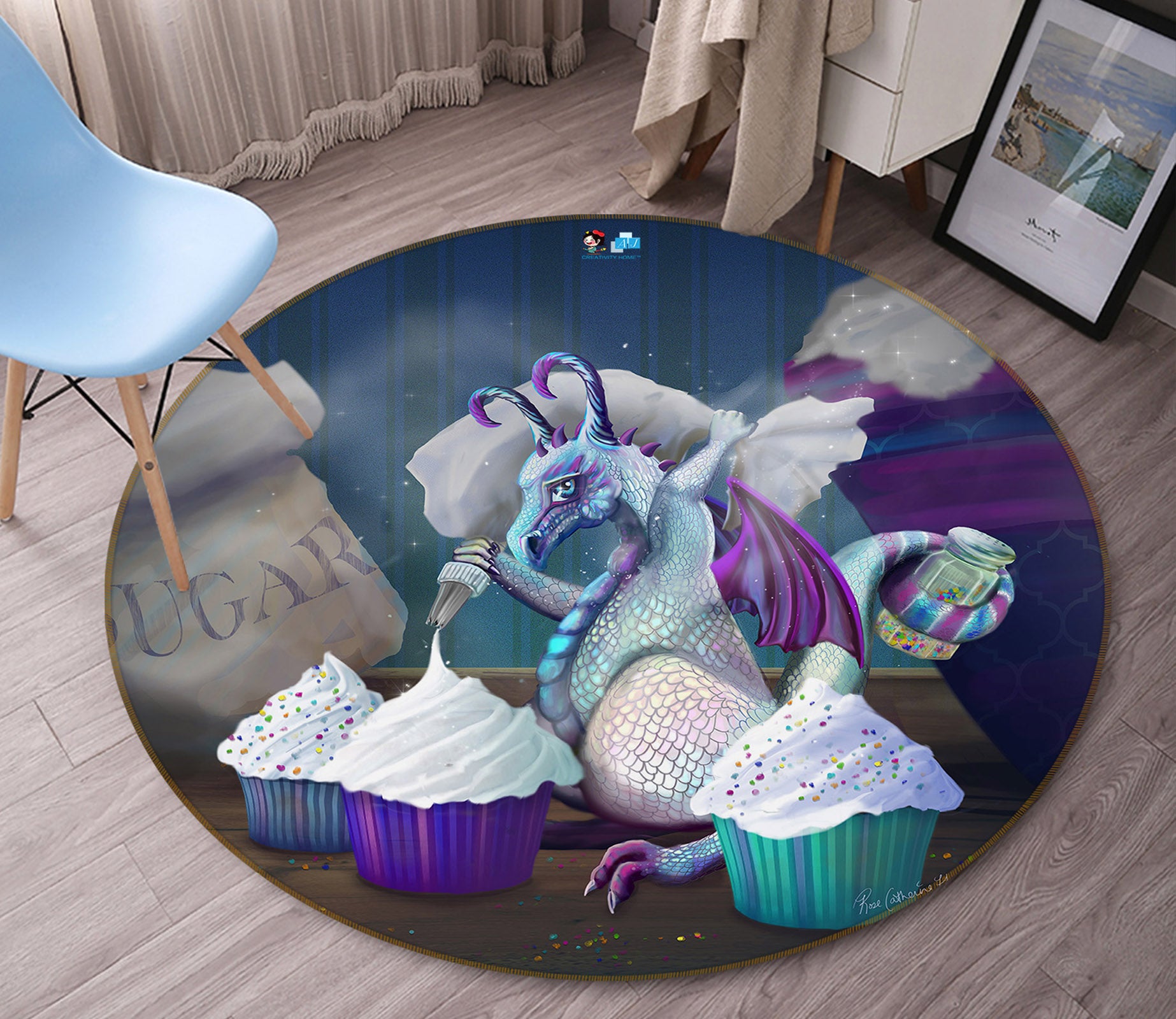 3D Dinosaur Cake Cup 83151 Rose Catherine Khan Rug Round Non Slip Rug Mat
