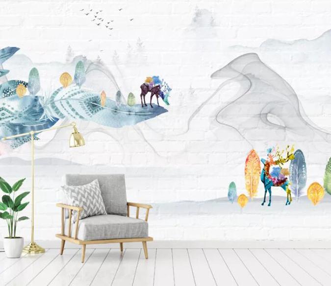 3D Little Deer Park 099 Wall Murals Wallpaper AJ Wallpaper 2 