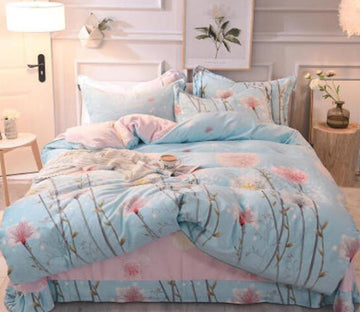 3D Light Blue Flowers 20060 Bed Pillowcases Quilt