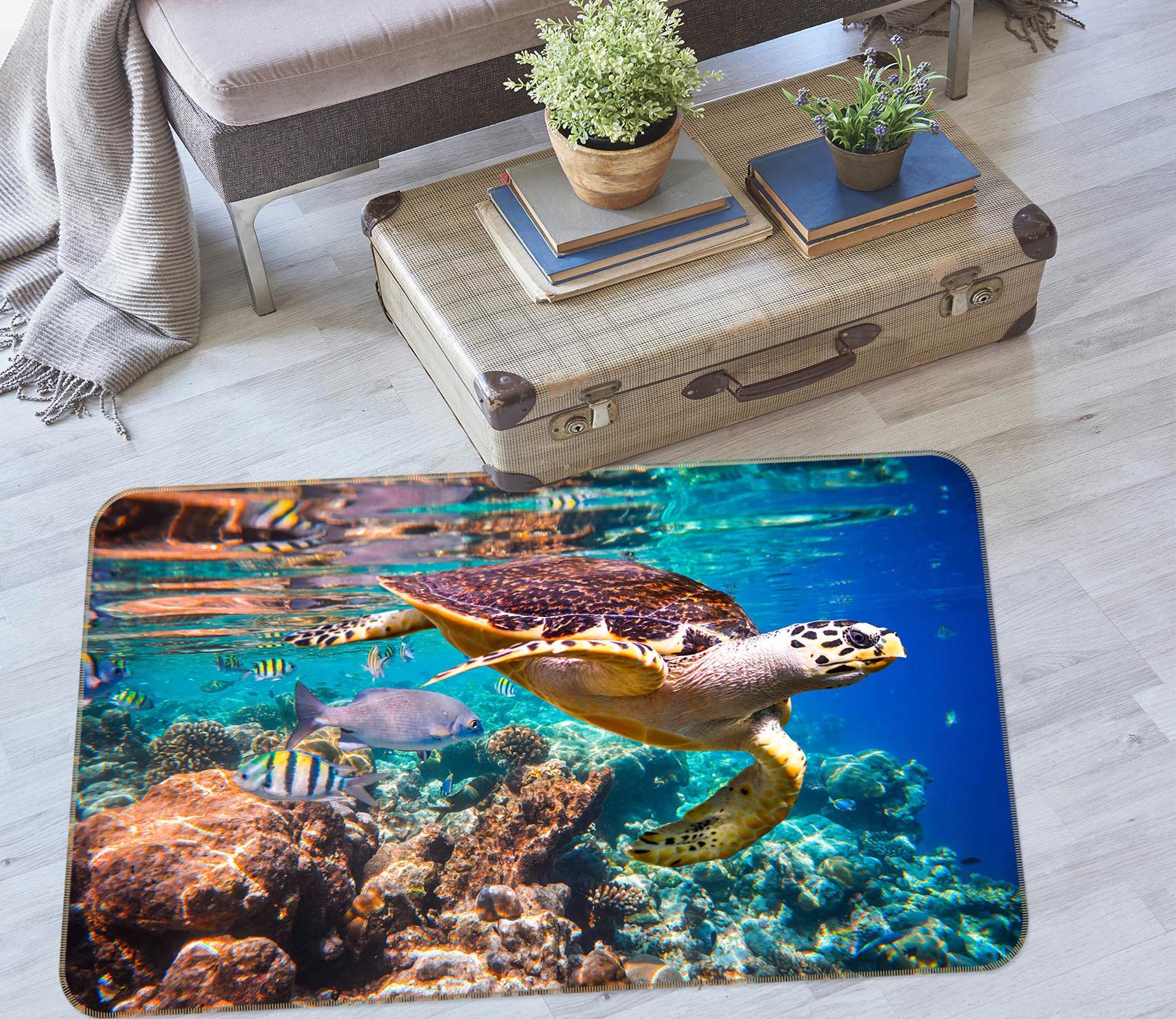3D Seabed Sea Turtle 77106 Non Slip Rug Mat