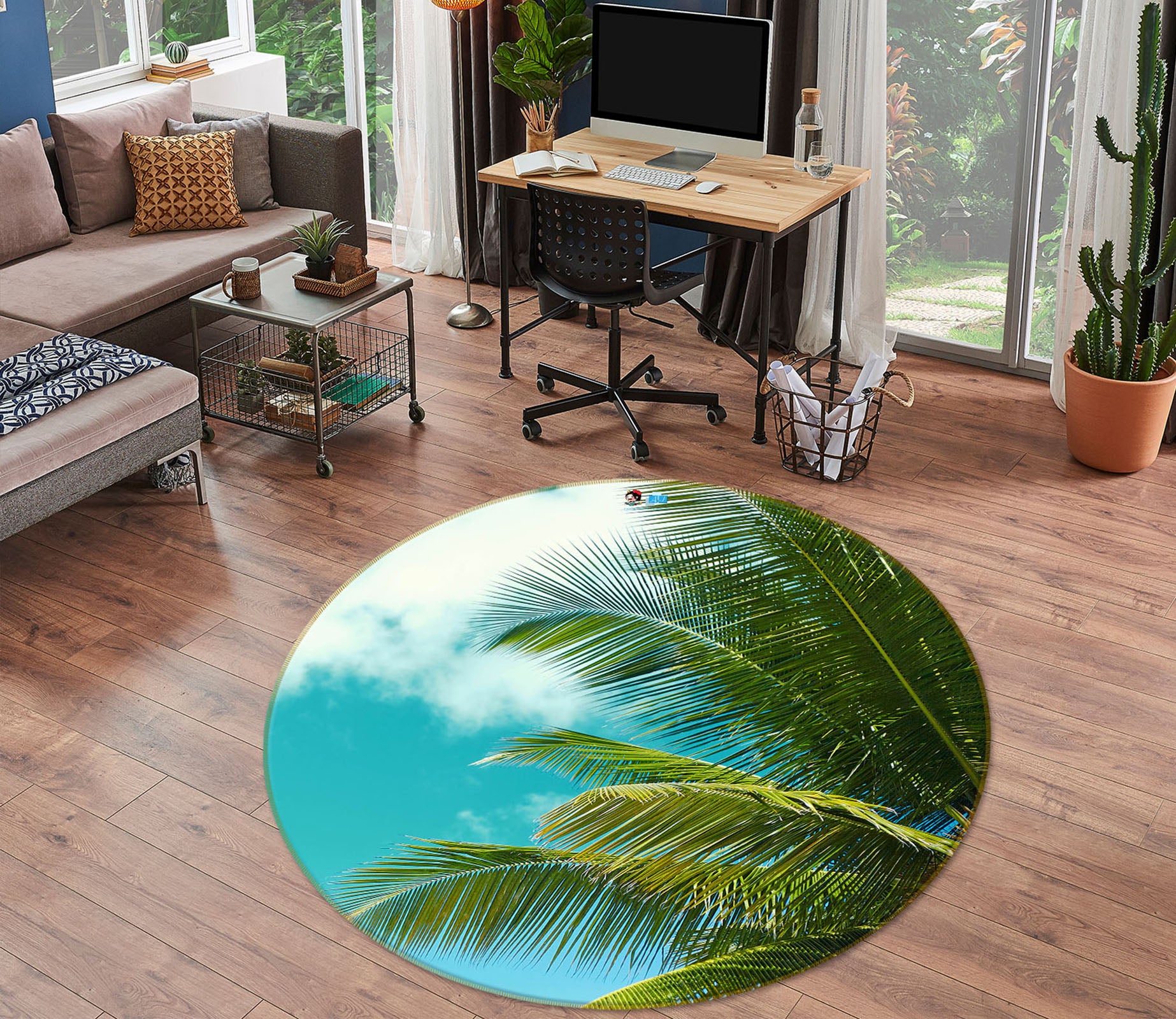 3D Coconut Branch 75119 Round Non Slip Rug Mat