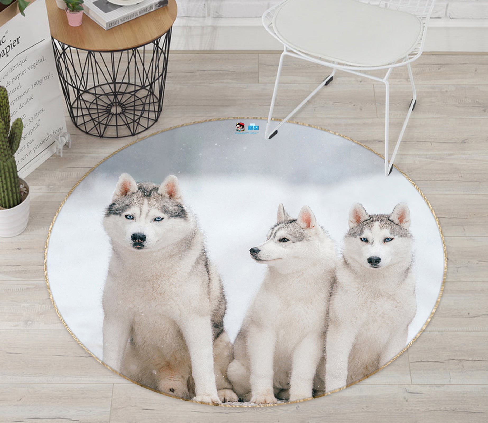 3D Huskys 81191 Round Non Slip Rug Mat