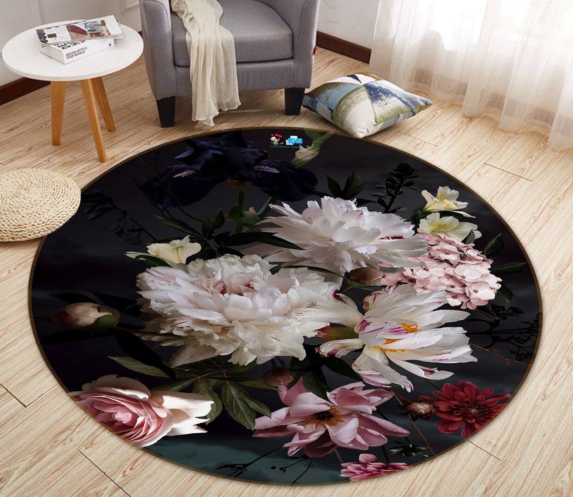 3D Flowers 71145 Round Non Slip Rug Mat