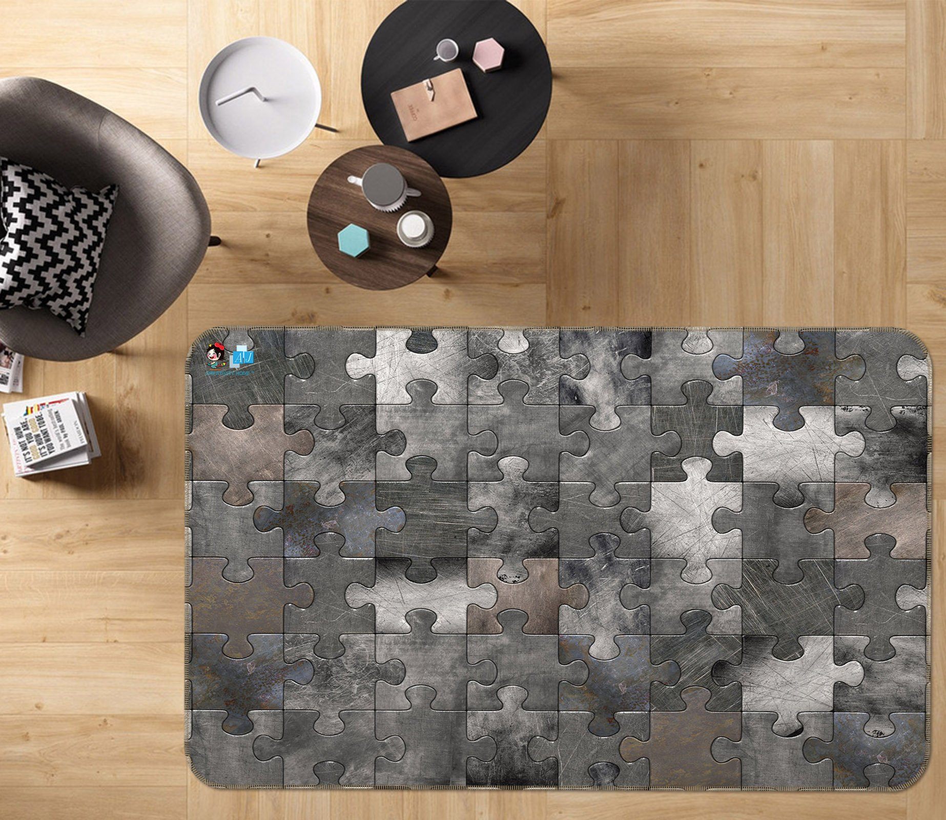 3D Gray Puzzle 2 Non Slip Rug Mat Mat AJ Creativity Home 